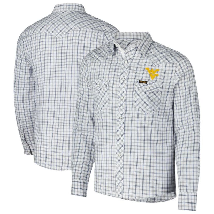 NCAA x Wrangler West Virginia Mountaineers Plaid Window Pane Long Sleeve Full-Snap Shirt