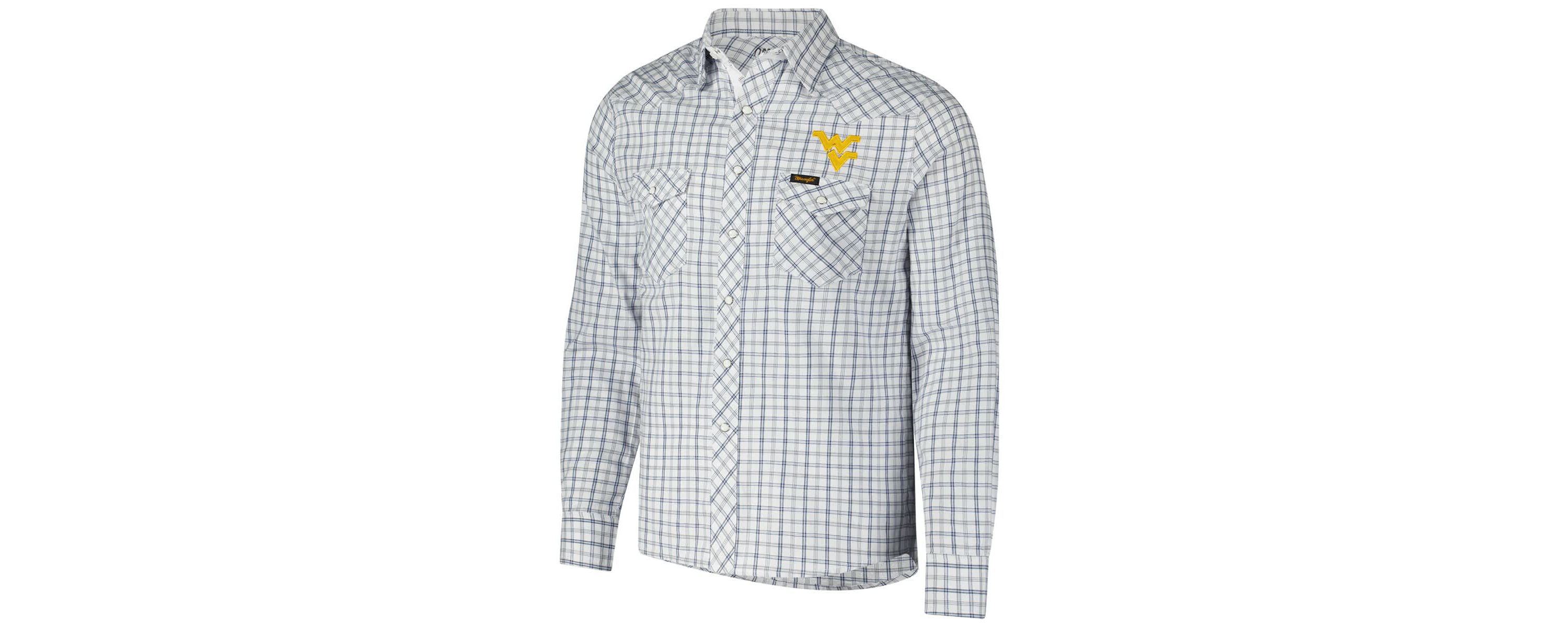 NCAA x Wrangler West Virginia Mountaineers Plaid Window Pane Long Sleeve Full-Snap Shirt