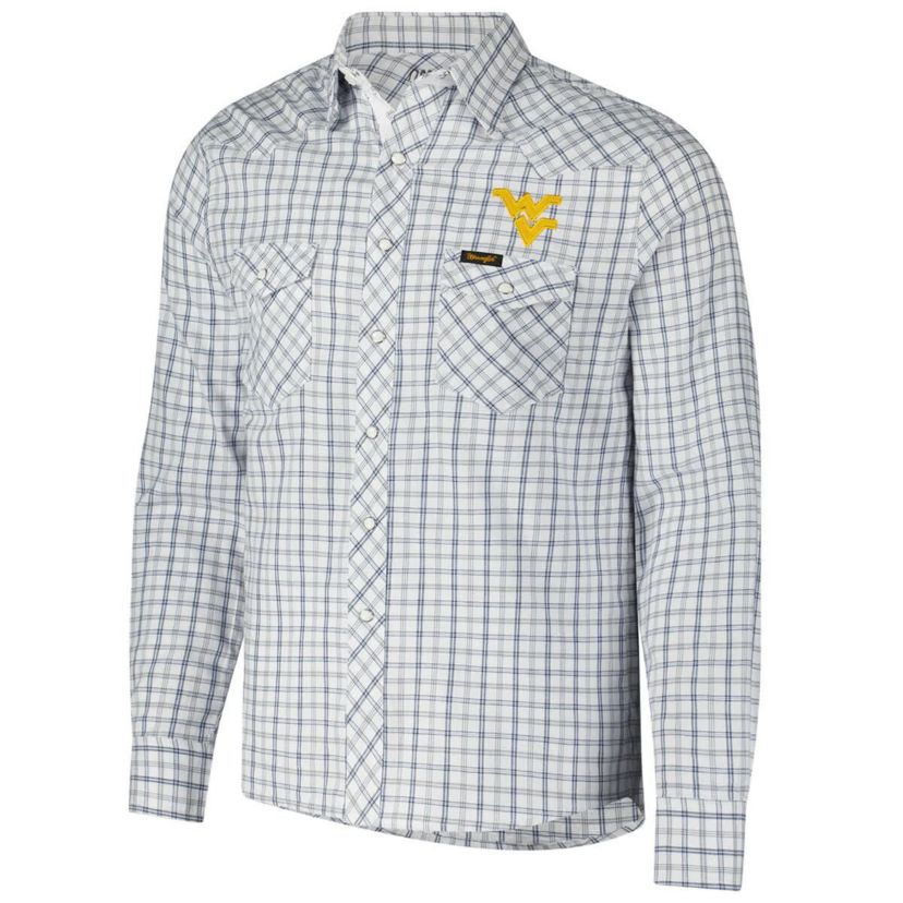 NCAA x Wrangler West Virginia Mountaineers Plaid Window Pane Long Sleeve Full-Snap Shirt