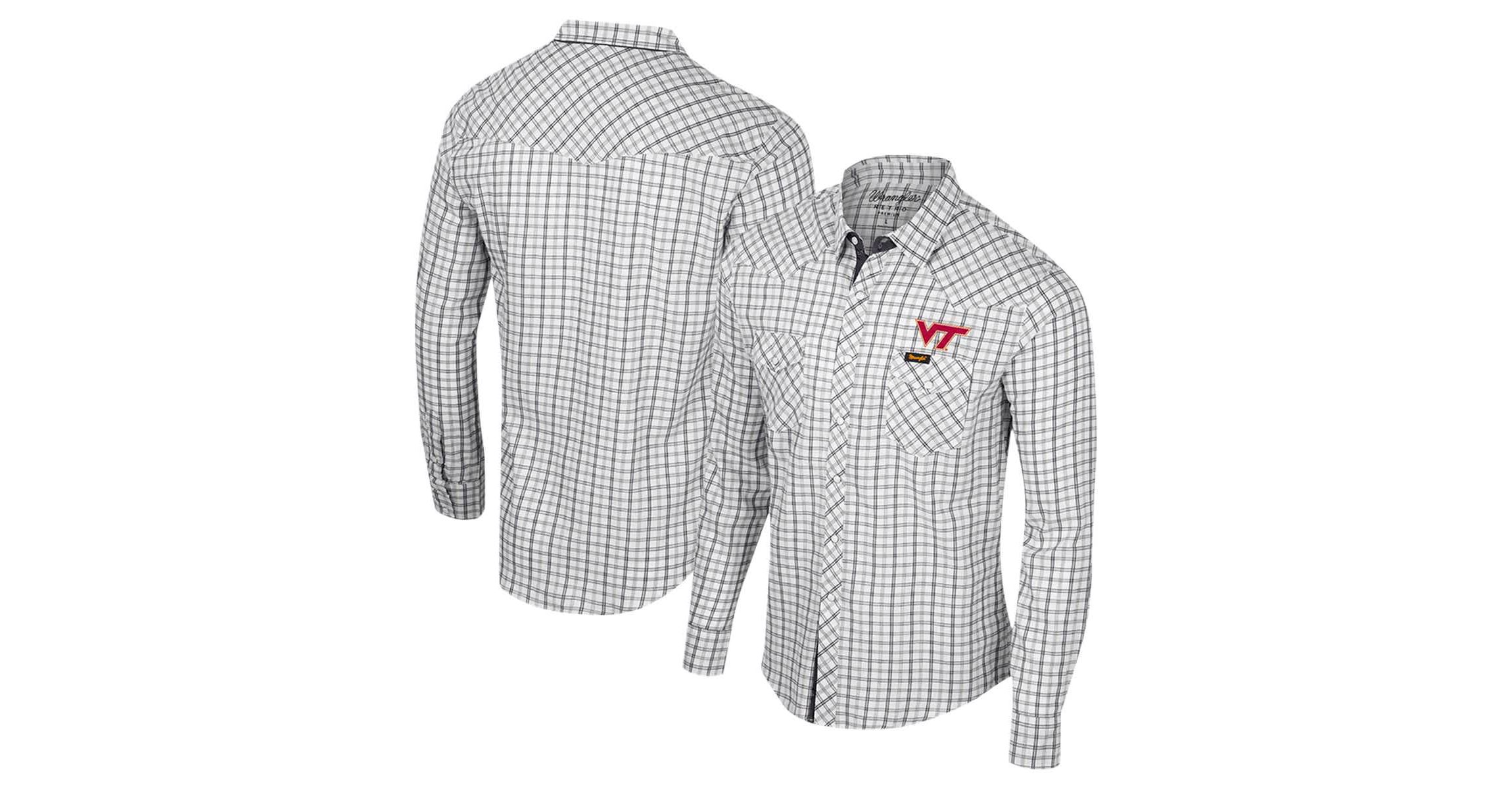 NCAA x Wrangler Virginia Tech Hokies Plaid Window Pane Long Sleeve Full-Snap Shirt