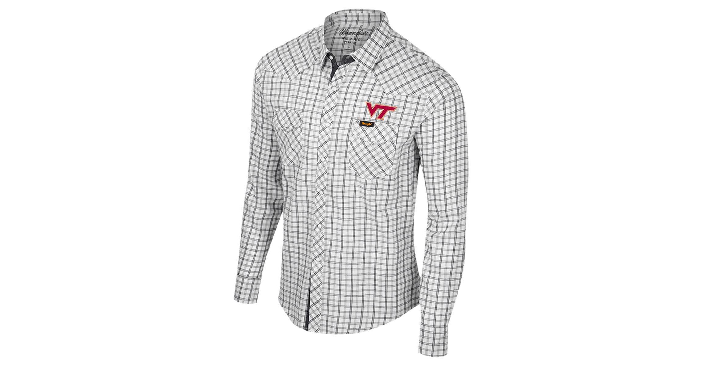 NCAA x Wrangler Virginia Tech Hokies Plaid Window Pane Long Sleeve Full-Snap Shirt