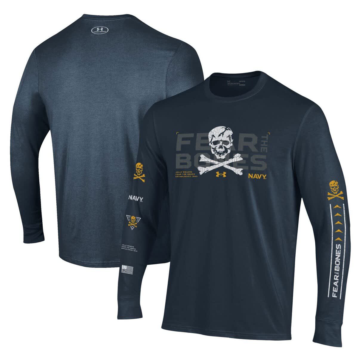 Navy Midshipmen NCAA Under Armour Midshipmen 2024 Rivalry Skull Performance Long Sleeve T-Shirt
