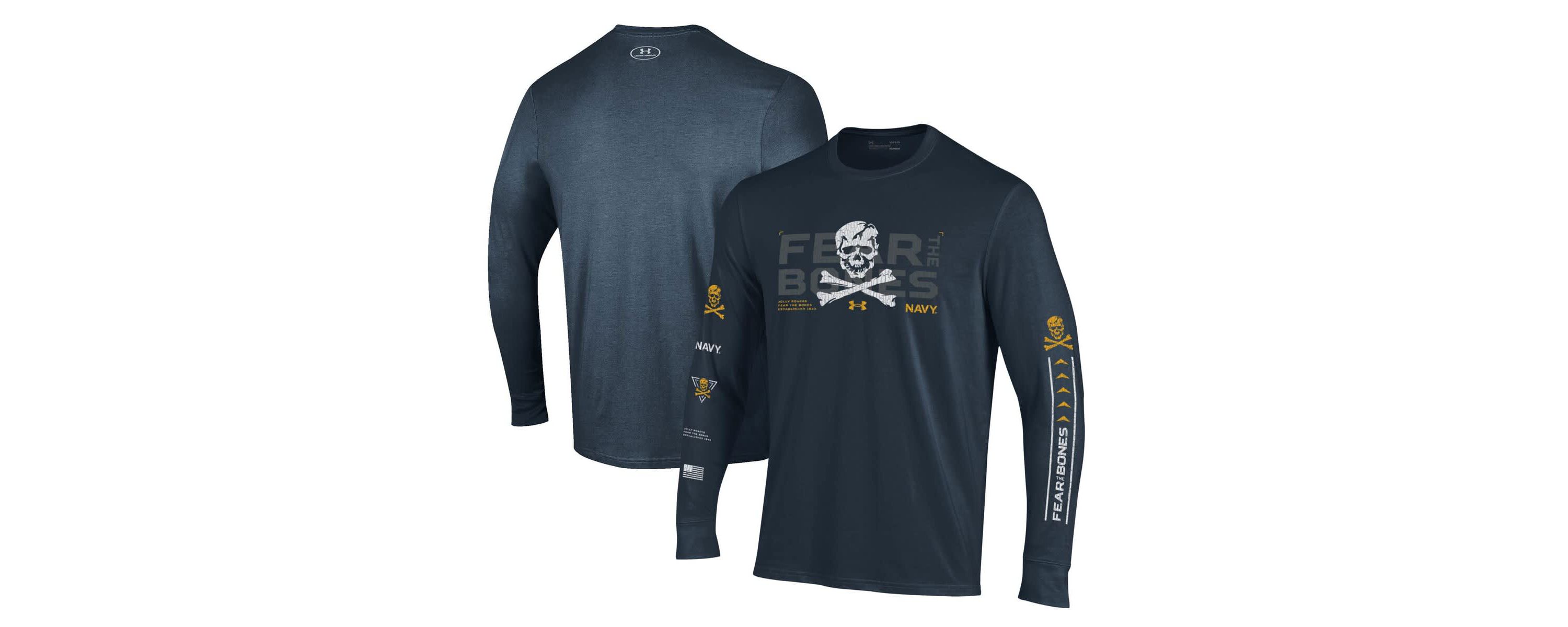 Navy Midshipmen NCAA Under Armour Midshipmen 2024 Rivalry Skull Performance Long Sleeve T-Shirt
