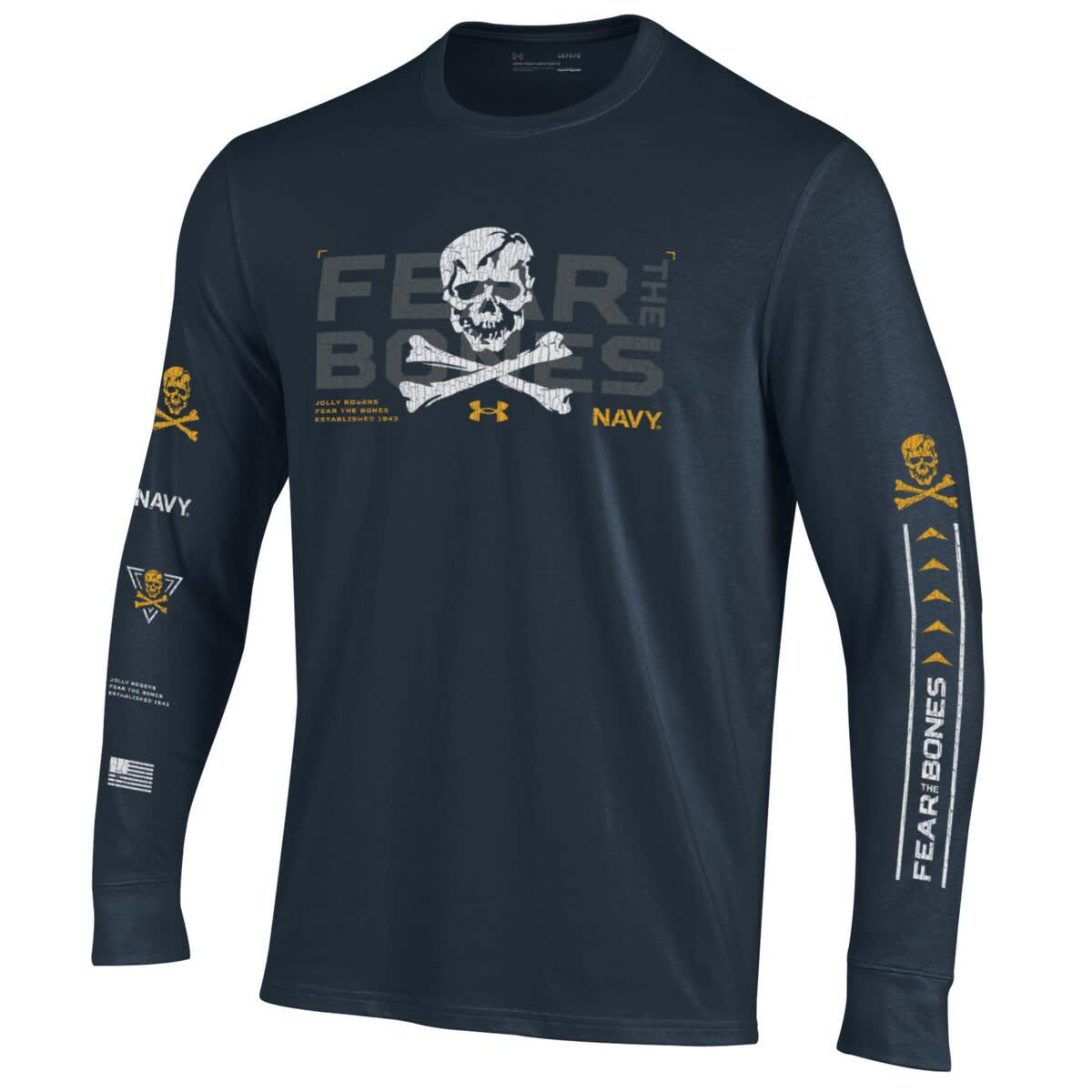 Navy Midshipmen NCAA Under Armour Midshipmen 2024 Rivalry Skull Performance Long Sleeve T-Shirt