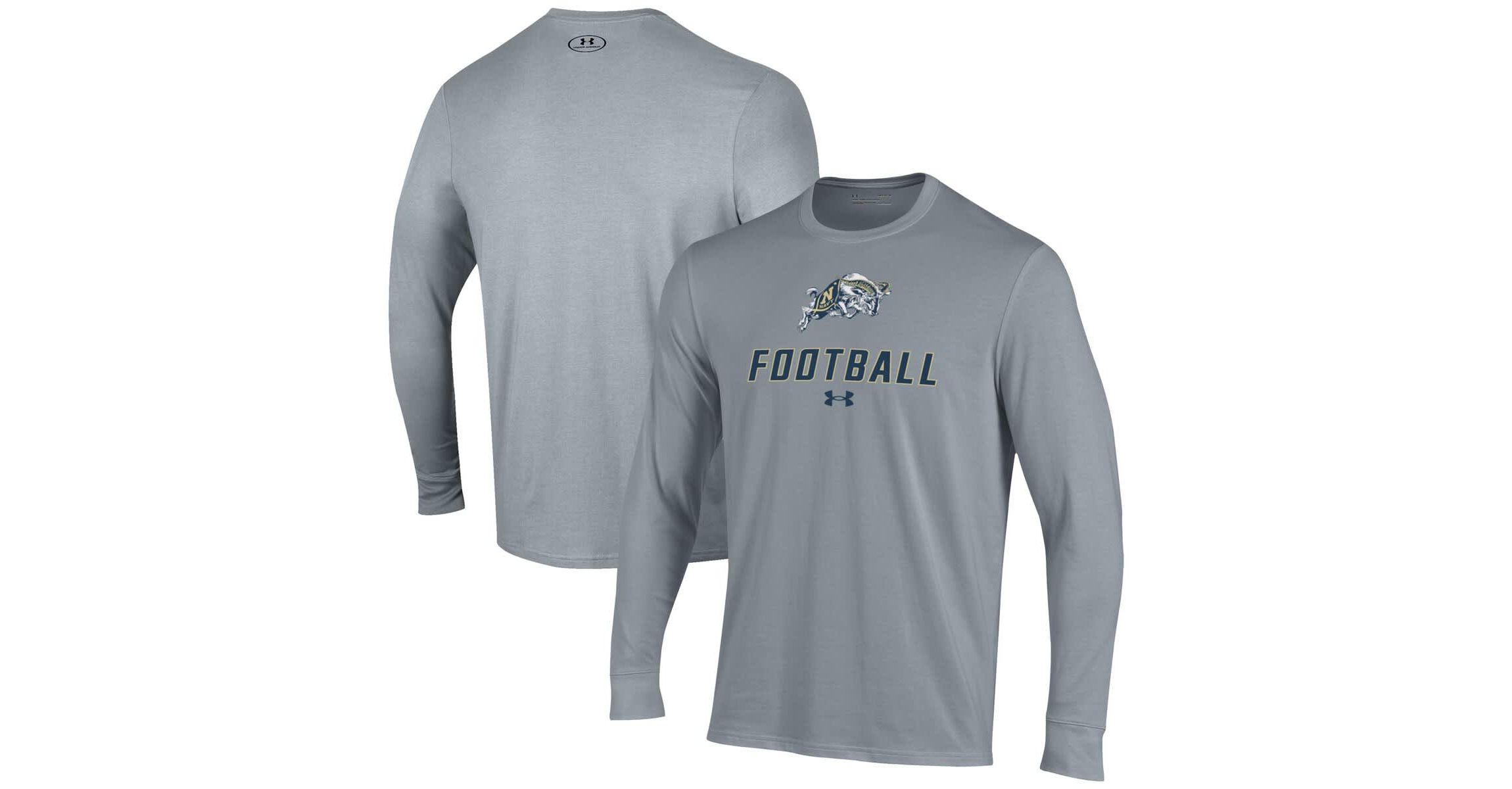 Navy Midshipmen NCAA Under Armour Grey Midshipmen Football Performance Long Sleeve T-Shirt
