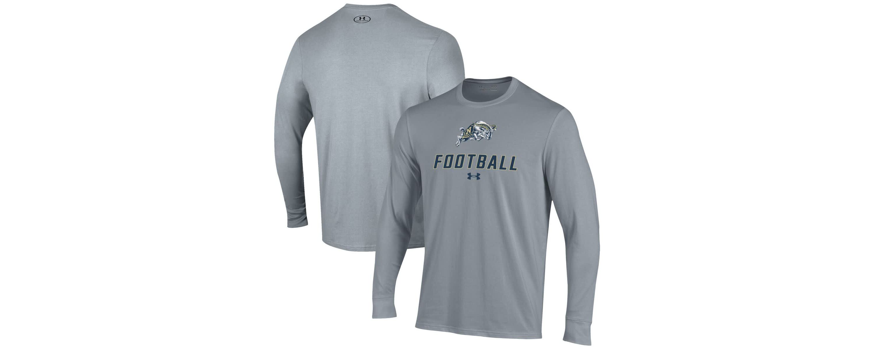 Navy Midshipmen NCAA Under Armour Grey Midshipmen Football Performance Long Sleeve T-Shirt