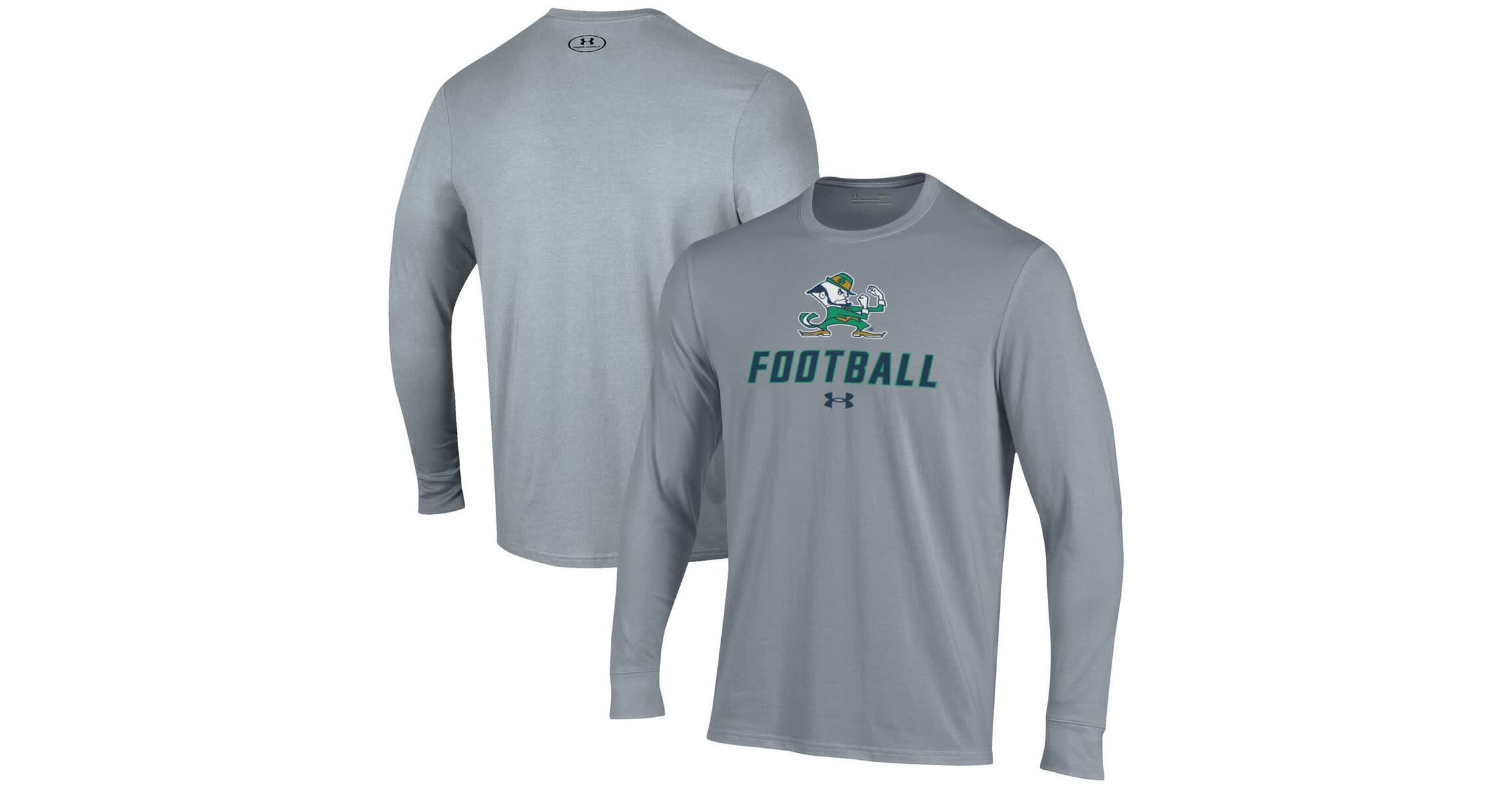NCAA Under Armour Grey Notre Dame Fighting Irish Football Performance Long Sleeve T-Shirt