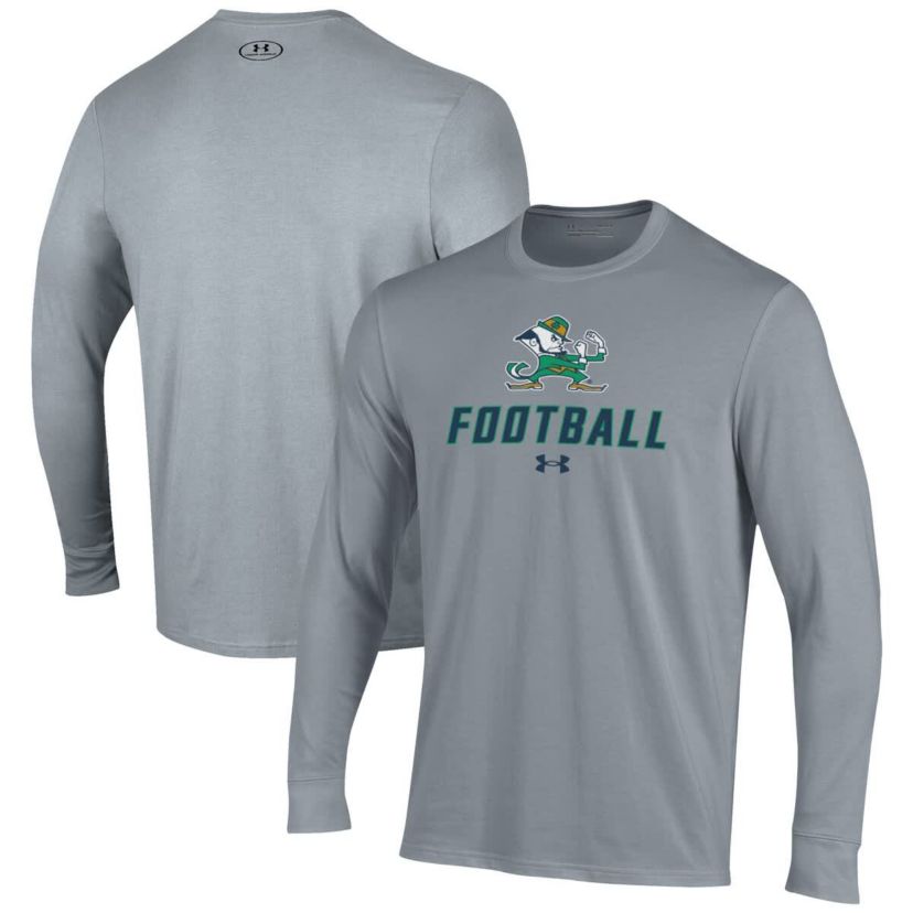 NCAA Under Armour Grey Notre Dame Fighting Irish Football Performance Long Sleeve T-Shirt