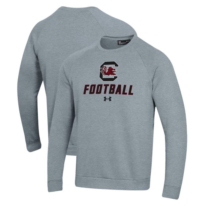 NCAA Under Armour Grey South Carolina Gamecocks Football Rival Fleece Raglan Pullover Sweatshirt
