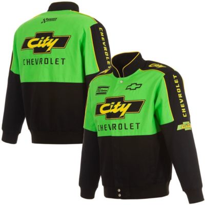 JH Design Men's NASCAR Black/Green City Chevrolet Legend Full-Snap Twill Uniform Jacket