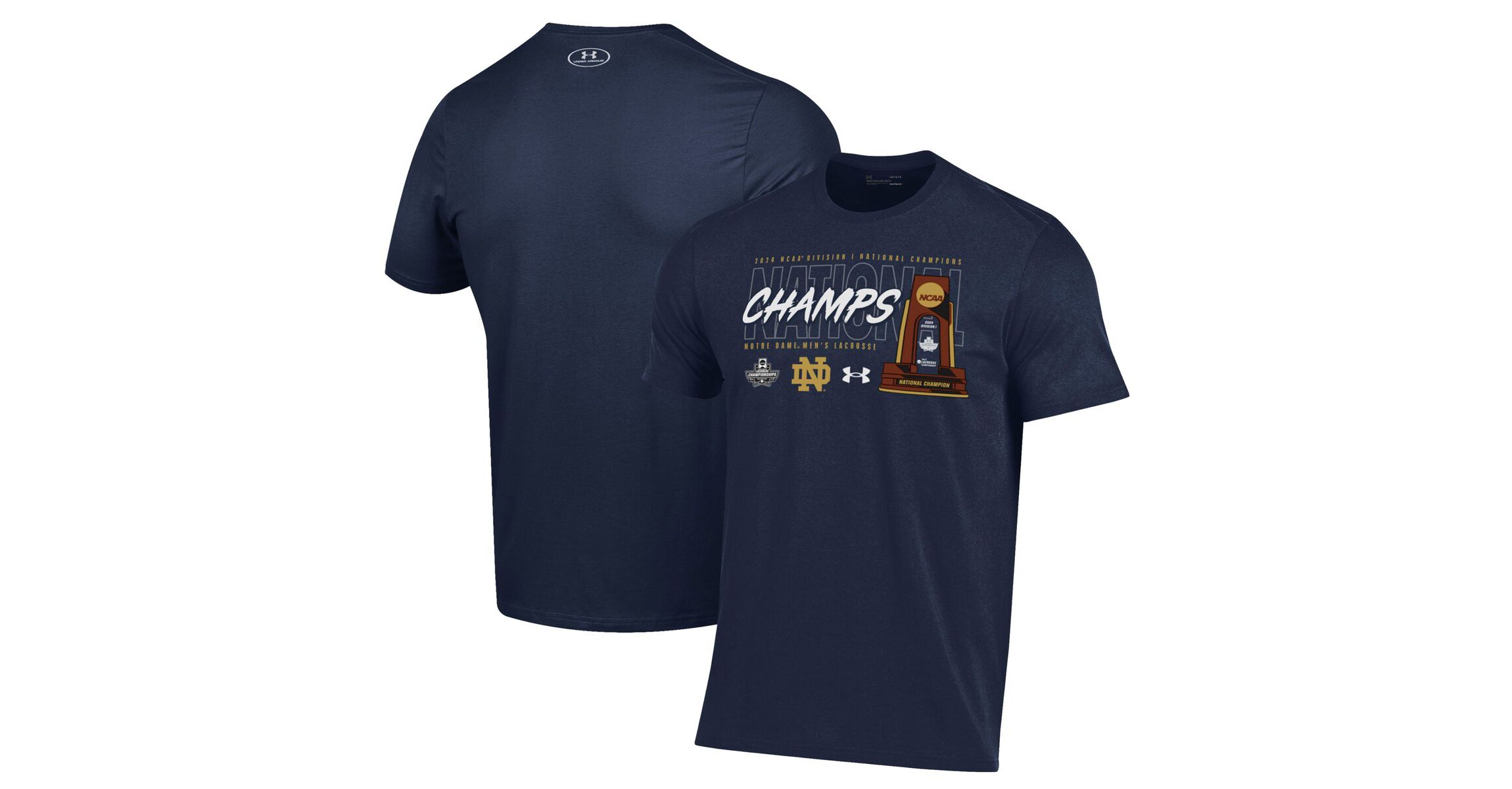 NCAA Under Armour Notre Dame Fighting Irish 2024 NCAA Lacrosse National s Trophy T-Shirt