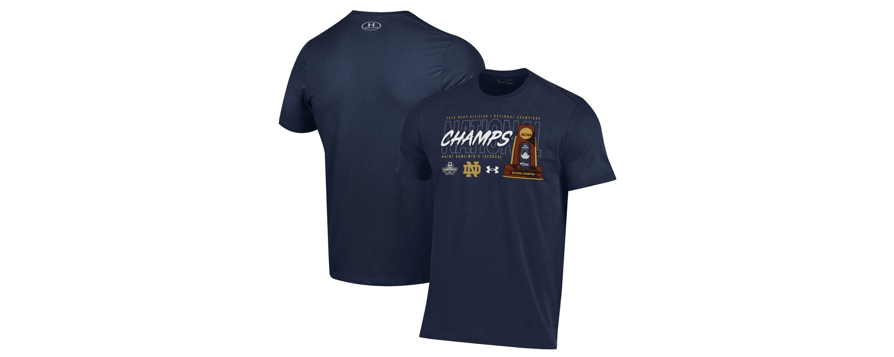 NCAA Under Armour Notre Dame Fighting Irish 2024 NCAA Lacrosse National s Trophy T-Shirt