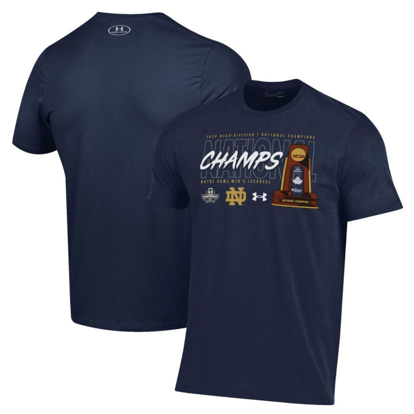 NCAA Under Armour Notre Dame Fighting Irish 2024 NCAA Lacrosse National s Trophy T-Shirt