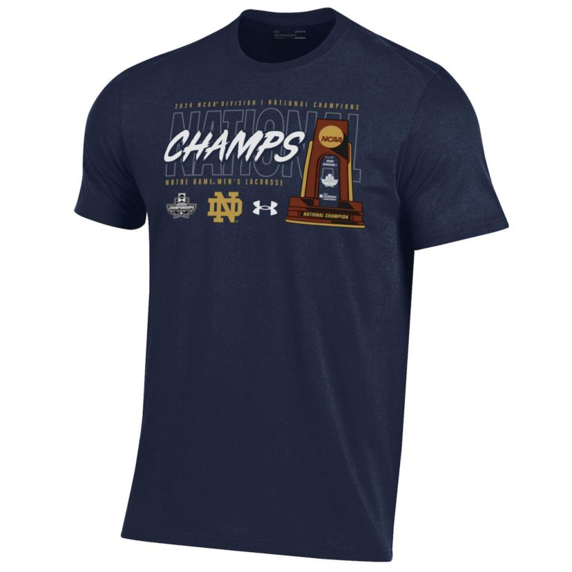 NCAA Under Armour Notre Dame Fighting Irish 2024 NCAA Lacrosse National s Trophy T-Shirt
