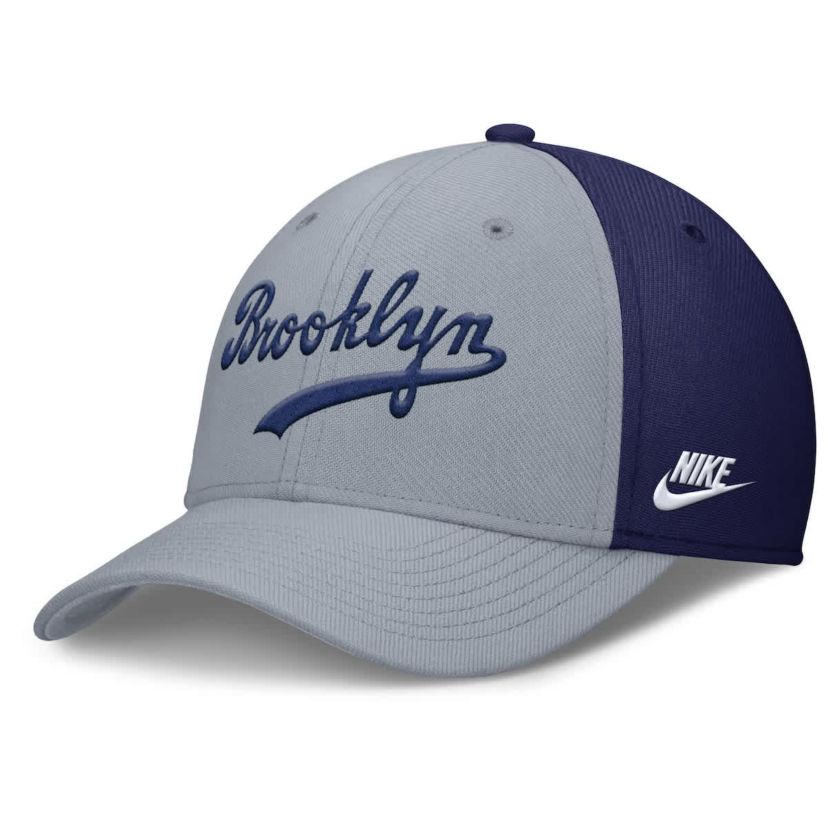 Cooperstown Teams Nike Gray/Navy Brooklyn Dodgers Rise Swoosh Performance Flex Hat