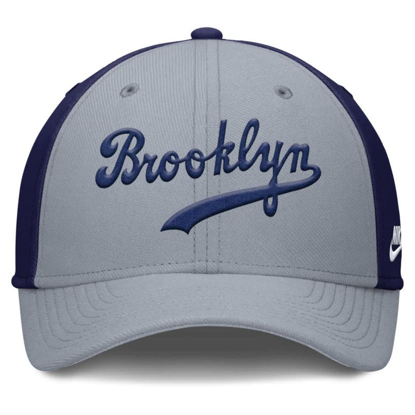 Cooperstown Teams Nike Gray/Navy Brooklyn Dodgers Rise Swoosh Performance Flex Hat