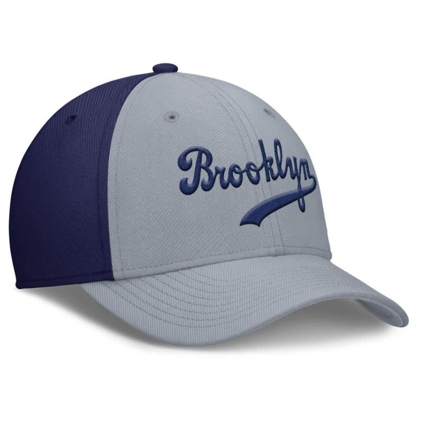 Cooperstown Teams Nike Gray/Navy Brooklyn Dodgers Rise Swoosh Performance Flex Hat