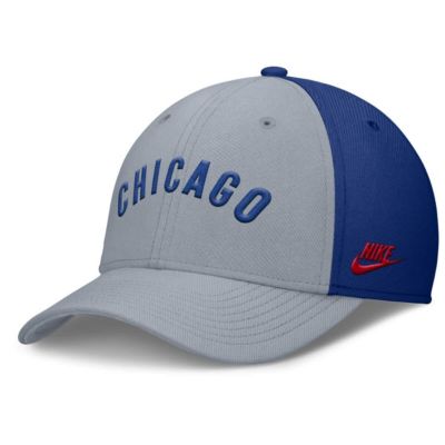 Men's MLB Nike Gray/Royal Chicago Cubs Rise Swoosh Performance Flex Hat, Gray, Small