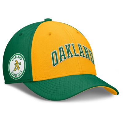 Men's Cooperstown Teams Nike Green/Gold Oakland Athletics Rise Swoosh Performance Flex Hat, Green, Small