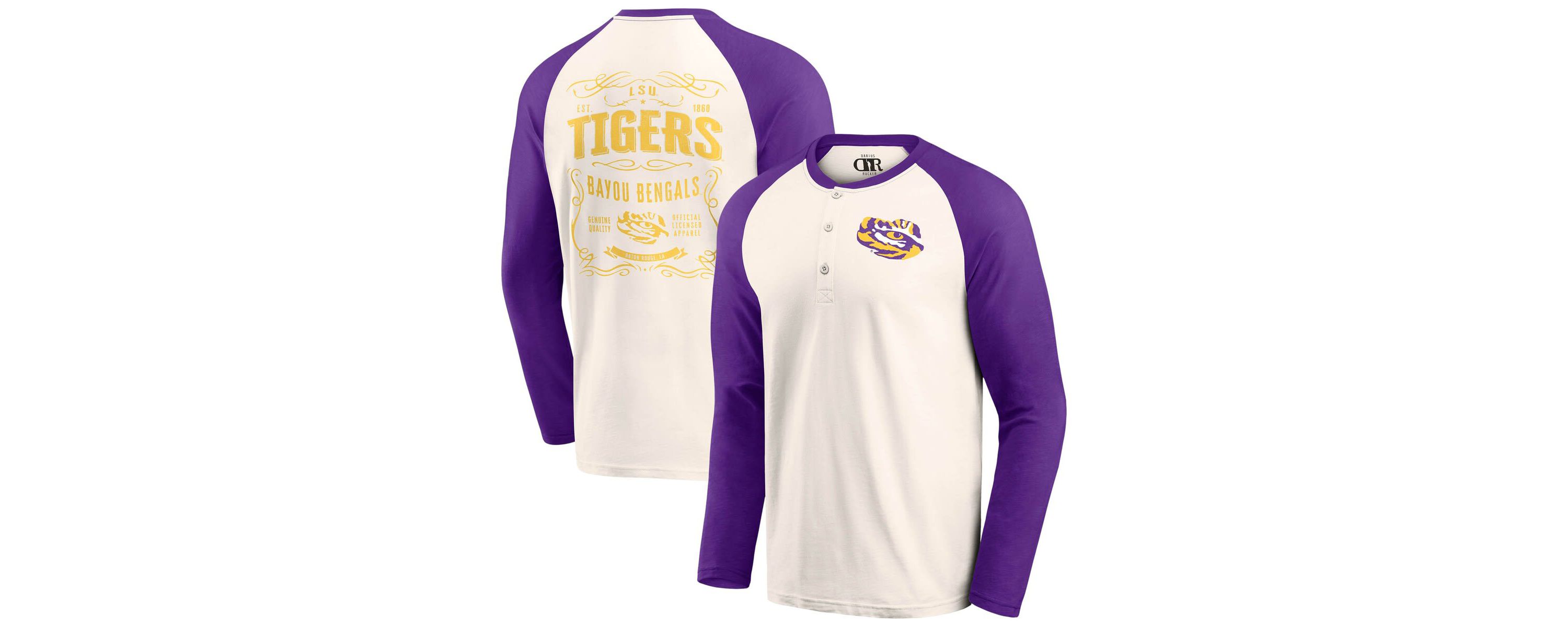 NCAA Light Beige LSU Tigers Raglan Henley Long Sleeve T-Shirt