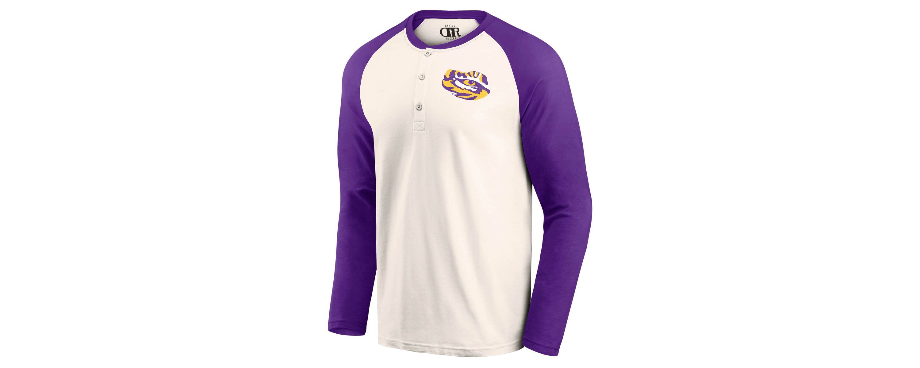 NCAA Light Beige LSU Tigers Raglan Henley Long Sleeve T-Shirt