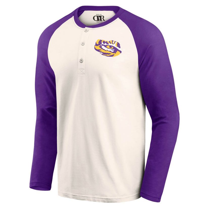 NCAA Light Beige LSU Tigers Raglan Henley Long Sleeve T-Shirt