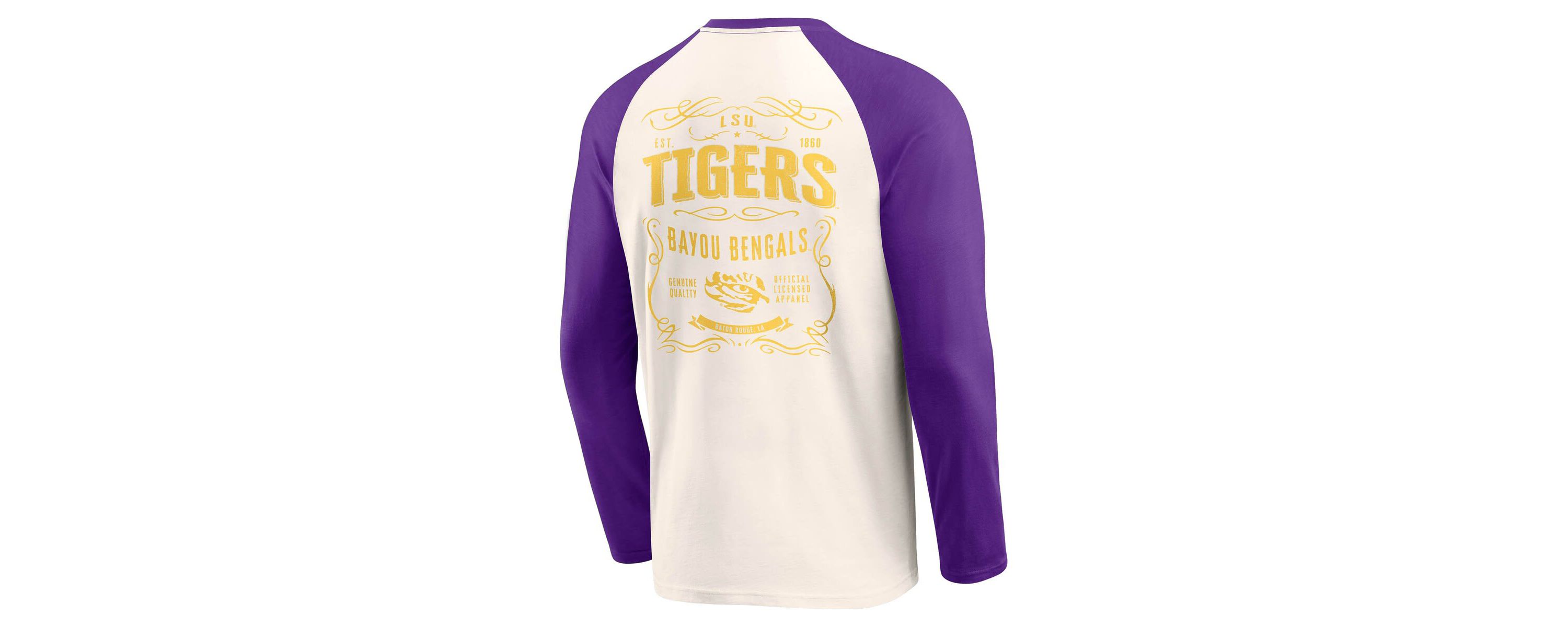 NCAA Light Beige LSU Tigers Raglan Henley Long Sleeve T-Shirt