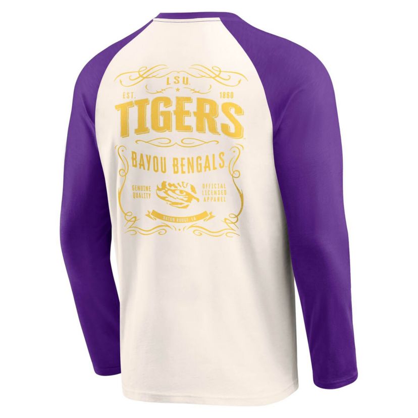 NCAA Light Beige LSU Tigers Raglan Henley Long Sleeve T-Shirt