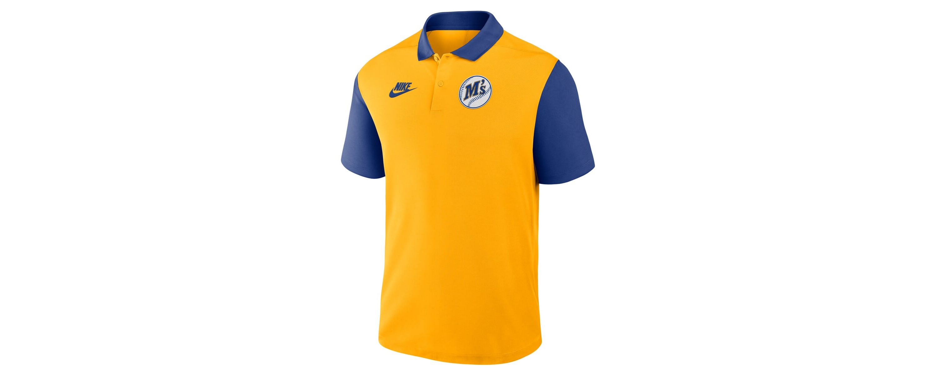 MLB Nike Gold/Royal Seattle Mariners Cooperstown Collection Color-Block Victory Dri-FIT Polo