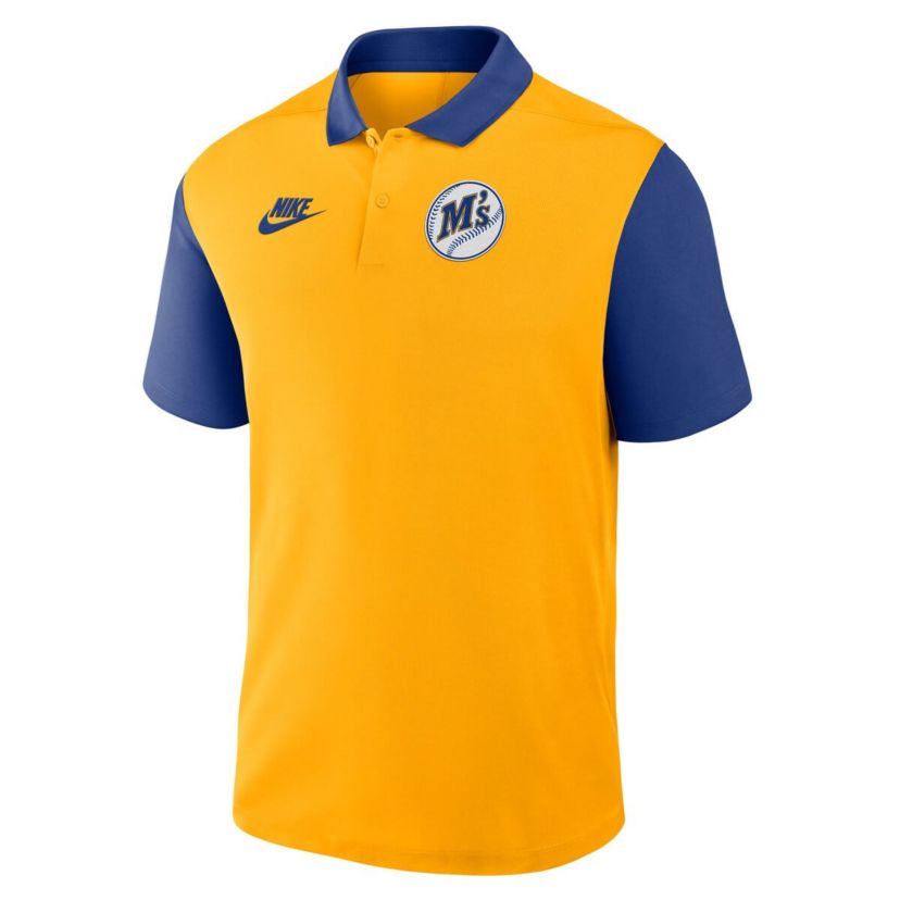 MLB Nike Gold/Royal Seattle Mariners Cooperstown Collection Color-Block Victory Dri-FIT Polo