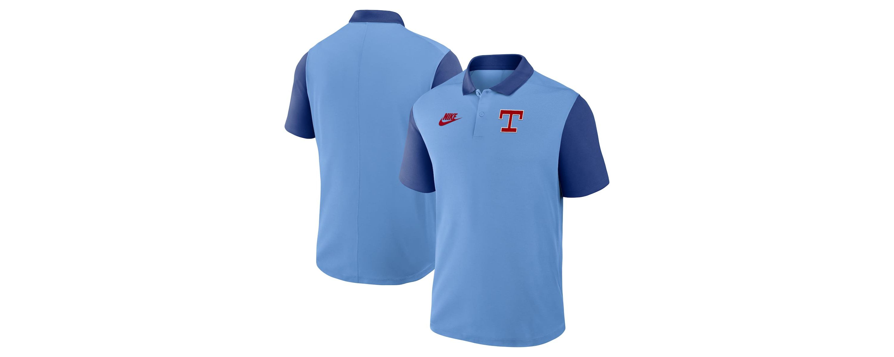 MLB Nike Light Blue/Royal Texas Rangers Cooperstown Collection Color-Block Victory Dri-FIT Polo
