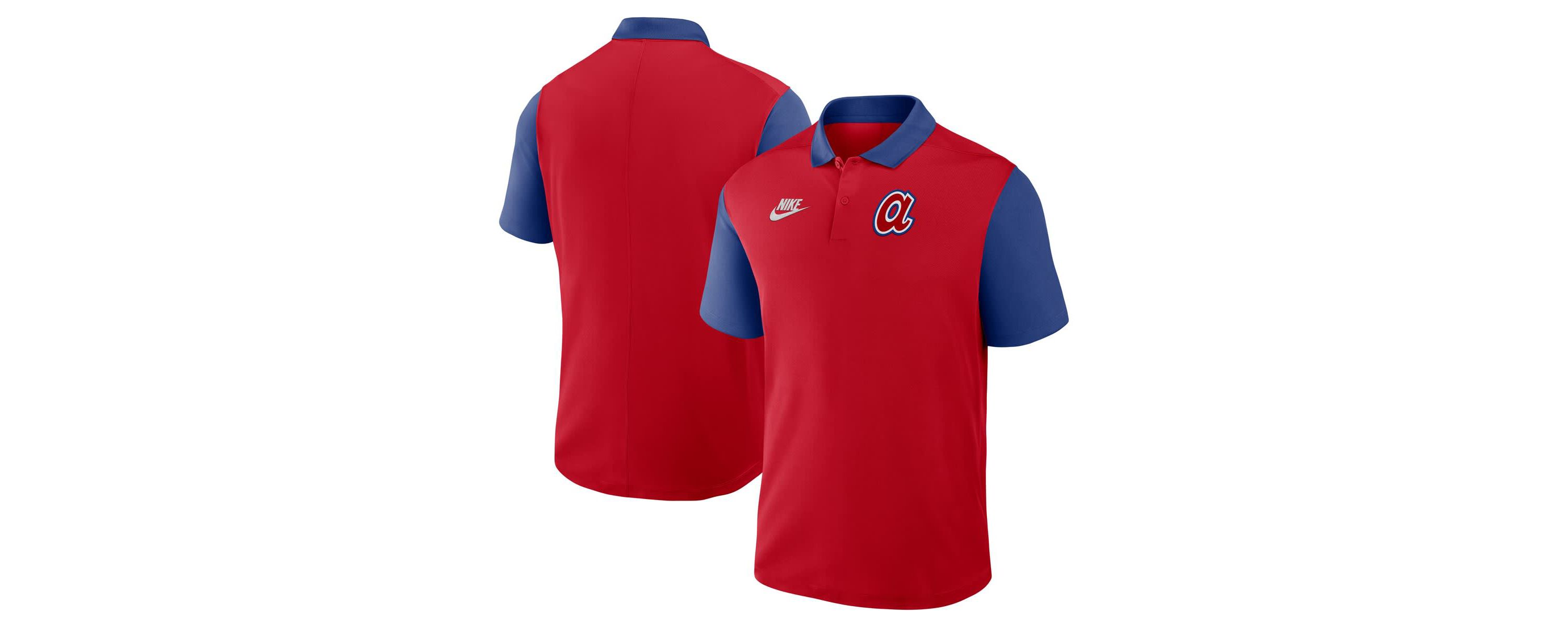 MLB Nike Red/Royal Atlanta Braves Cooperstown Collection Color-Block Victory Dri-FIT Polo