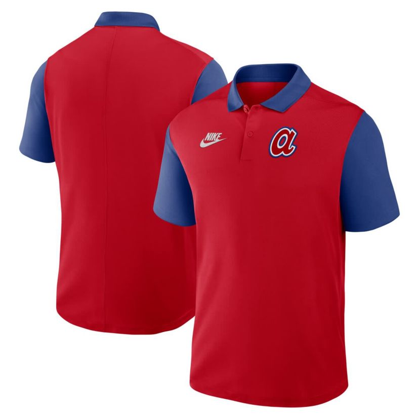 MLB Nike Red/Royal Atlanta Braves Cooperstown Collection Color-Block Victory Dri-FIT Polo