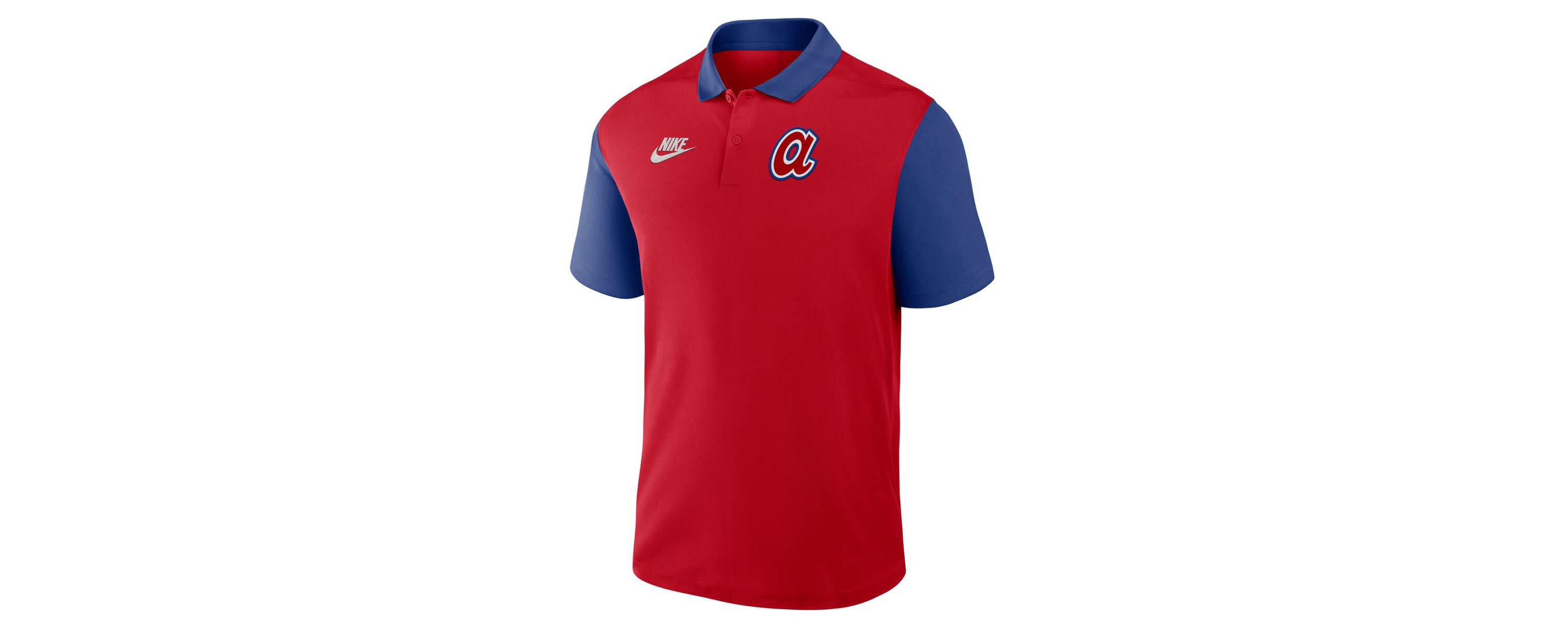 MLB Nike Red/Royal Atlanta Braves Cooperstown Collection Color-Block Victory Dri-FIT Polo