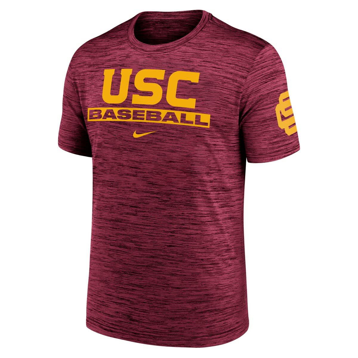 NCAA Nike USC Trojans Velocity Baseball Wordmark Stack Dri-FIT T-Shirt