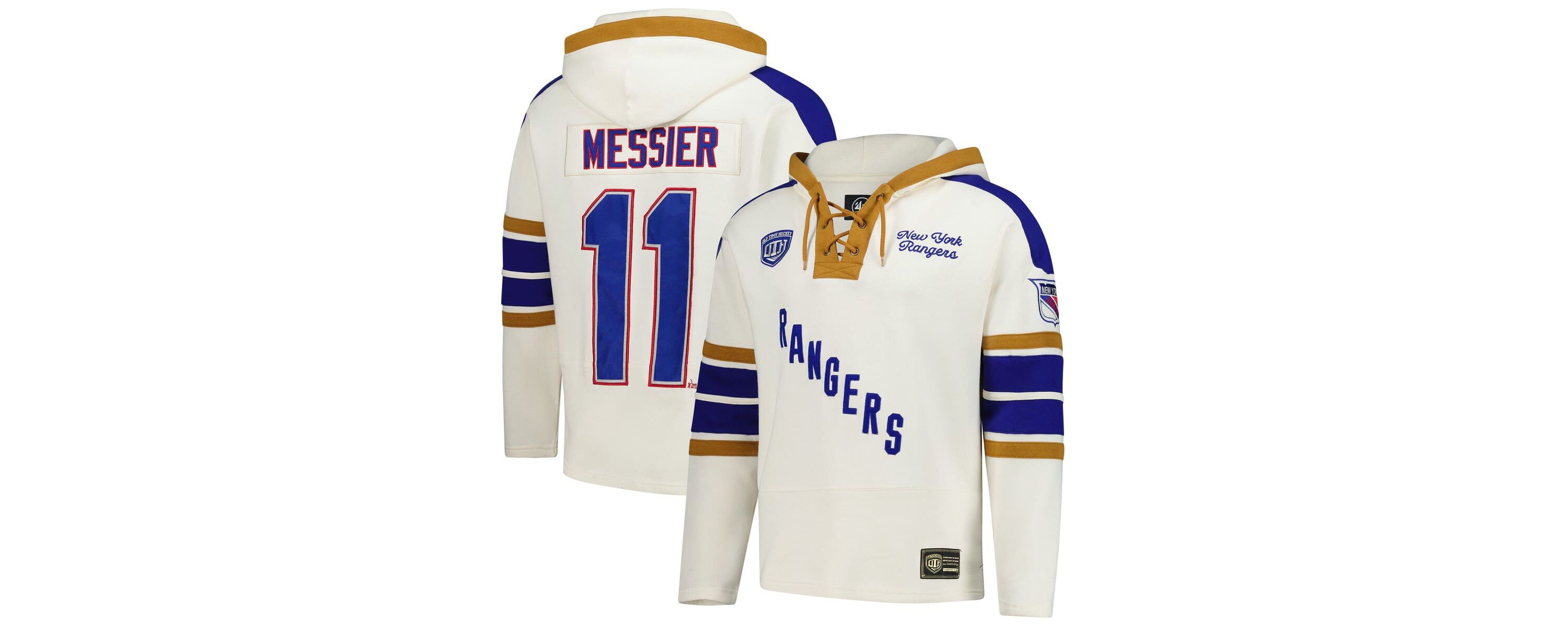 NHL Mark Messier New York Rangers Line Name & Number Lace-Up Pullover Hoodie