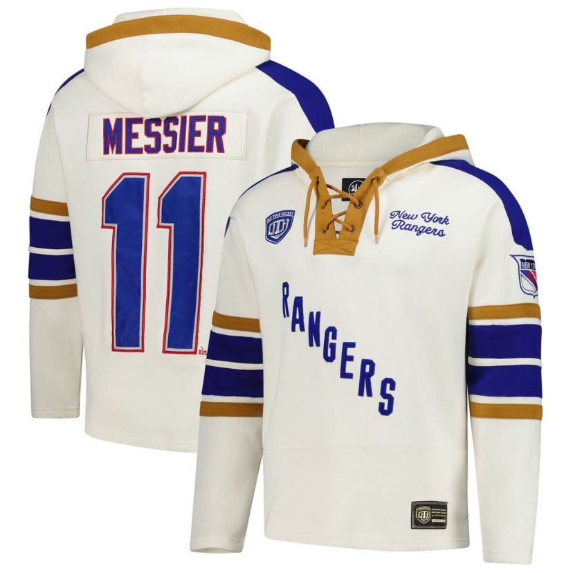 NHL Mark Messier New York Rangers Line Name & Number Lace-Up Pullover Hoodie