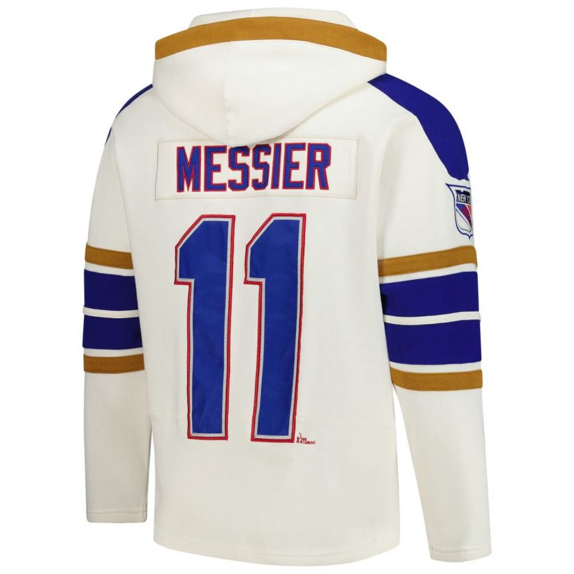 NHL Mark Messier New York Rangers Line Name & Number Lace-Up Pullover Hoodie