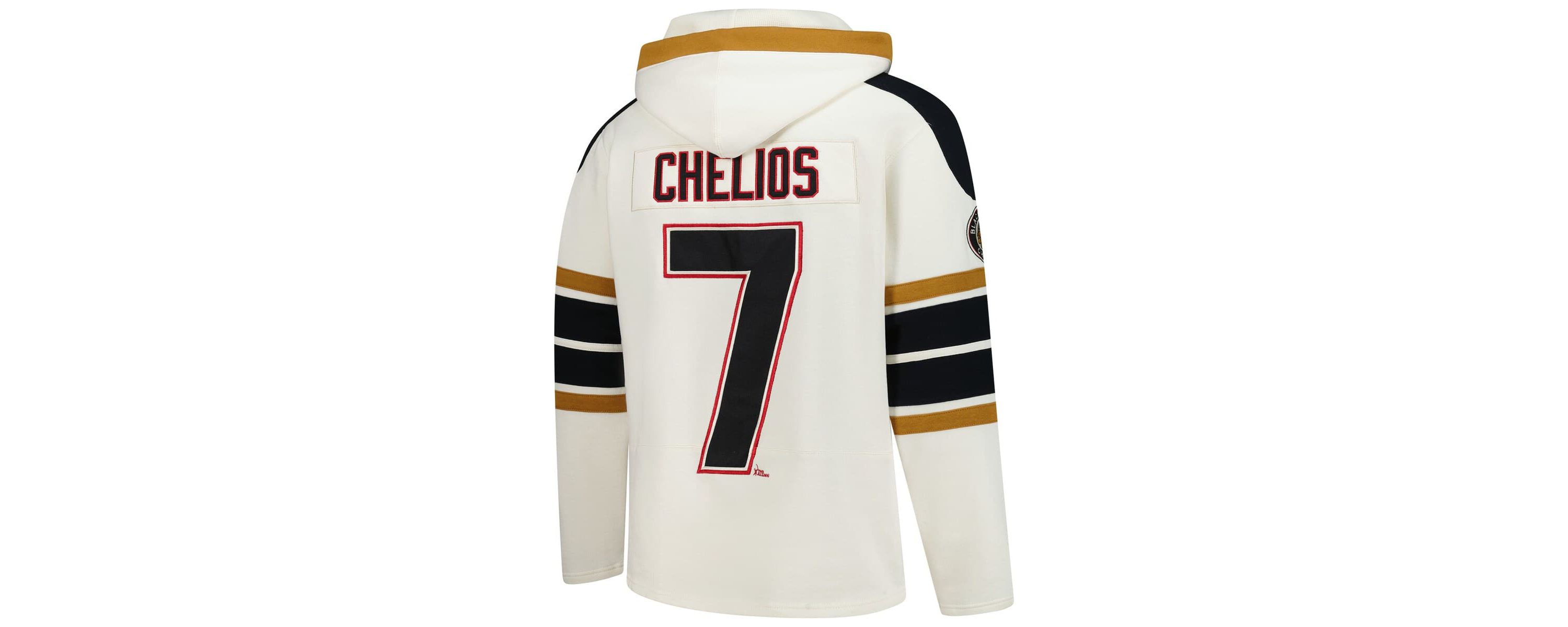 NHL Chris Chelios Chicago Blackhawks Line Name & Number Lace-Up Pullover Hoodie