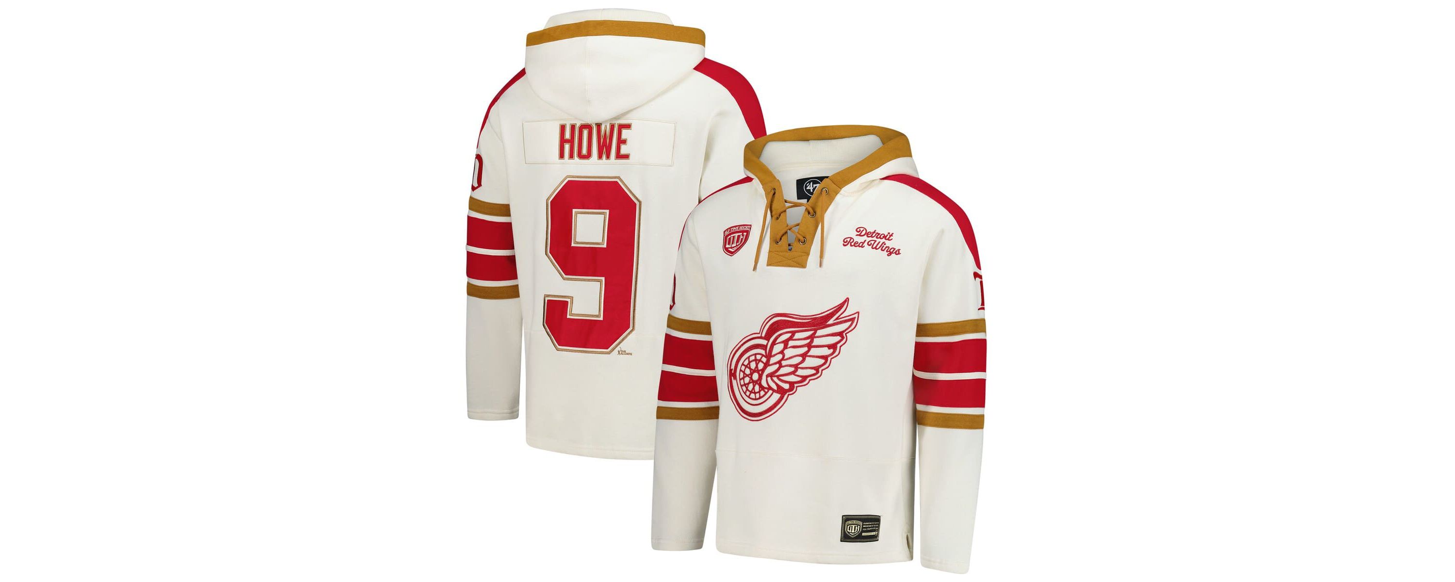 NHL Gordie Howe Detroit Wings Line Name & Number Lace-Up Pullover Hoodie