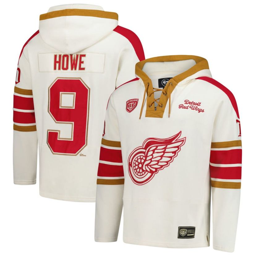 NHL Gordie Howe Detroit Wings Line Name & Number Lace-Up Pullover Hoodie