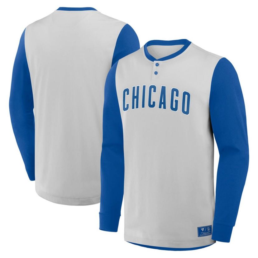 MLB Fanatics Chicago Cubs Clubhouse Long Sleeve Henley Shirt