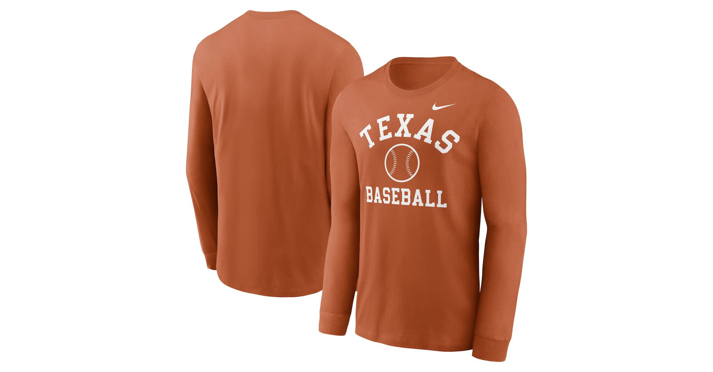 NCAA Nike Texas Texas Longhorns Essential Baseball Arch Long Sleeve T-Shirt