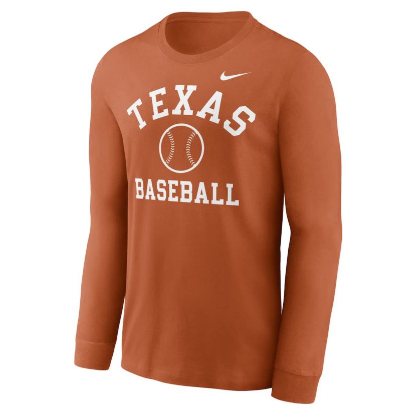 NCAA Nike Texas Texas Longhorns Essential Baseball Arch Long Sleeve T-Shirt