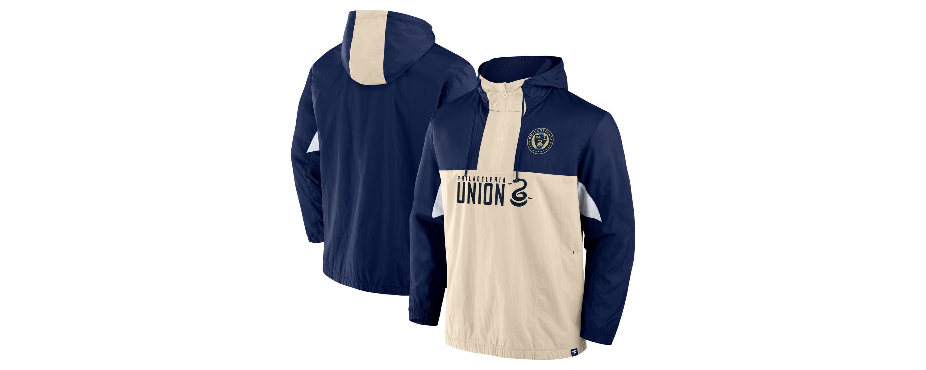 MLS Fanatics Philadelphia Union Free Kick Woven Quarter-Zip Hoodie Jacket