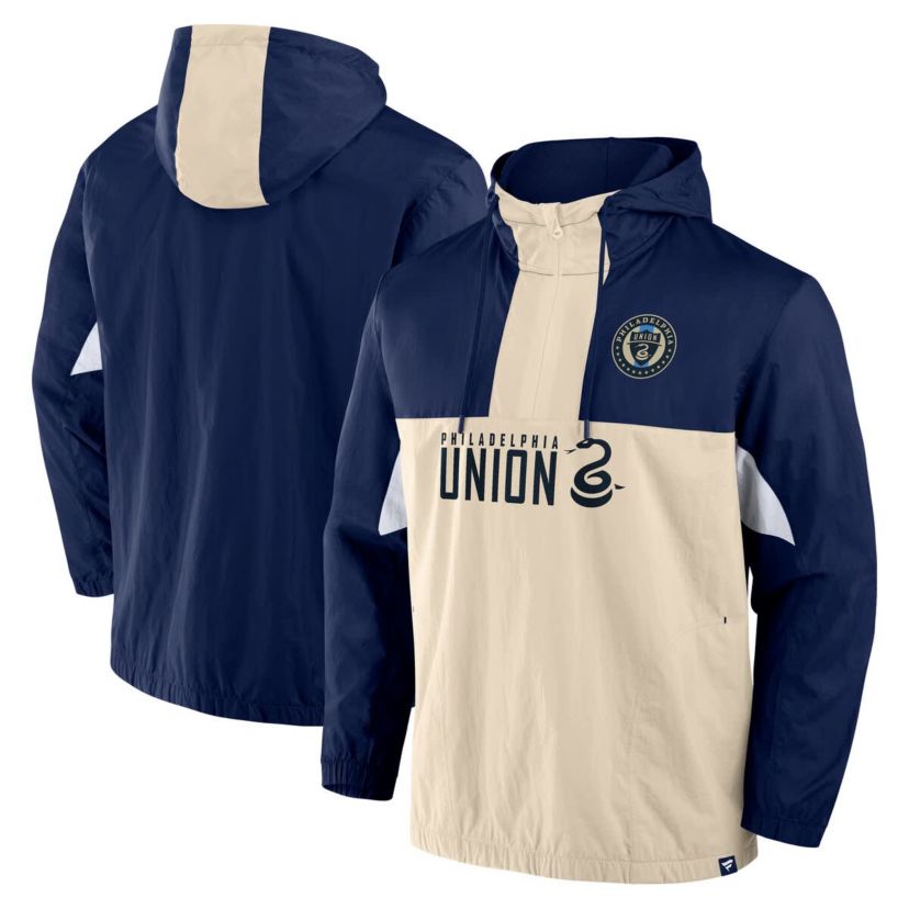 MLS Fanatics Philadelphia Union Free Kick Woven Quarter-Zip Hoodie Jacket