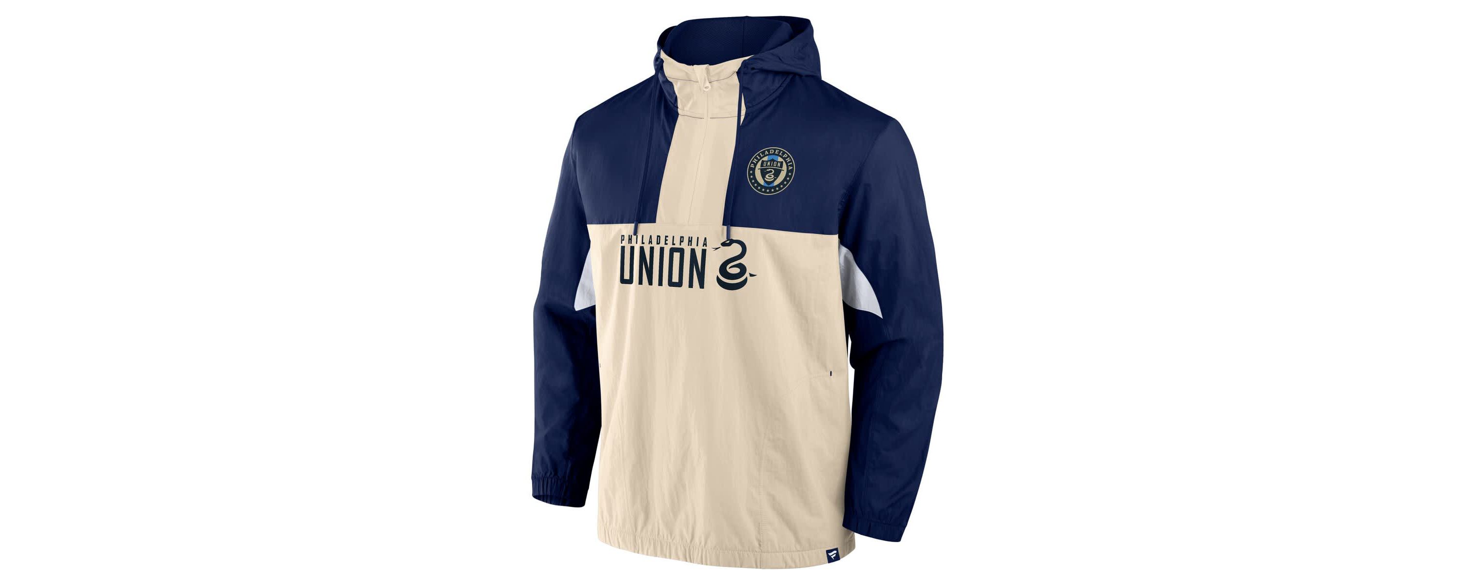 MLS Fanatics Philadelphia Union Free Kick Woven Quarter-Zip Hoodie Jacket