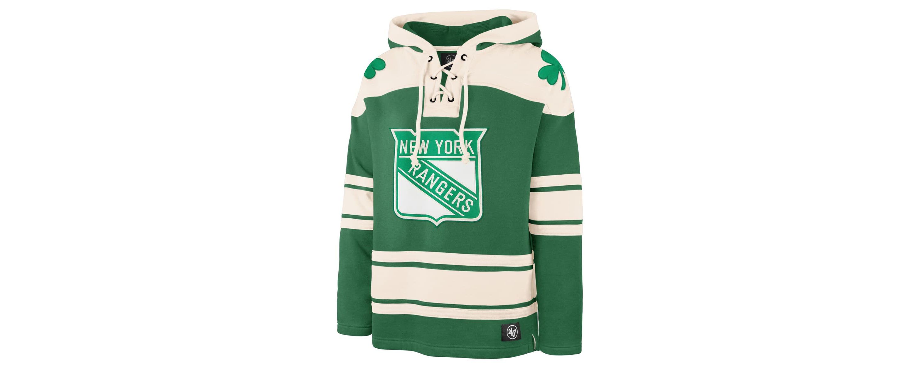 NHL Artemi Panarin Kelly New York Rangers St. Patricks Day Player Name & Number Lacer Pullover Hoodie
