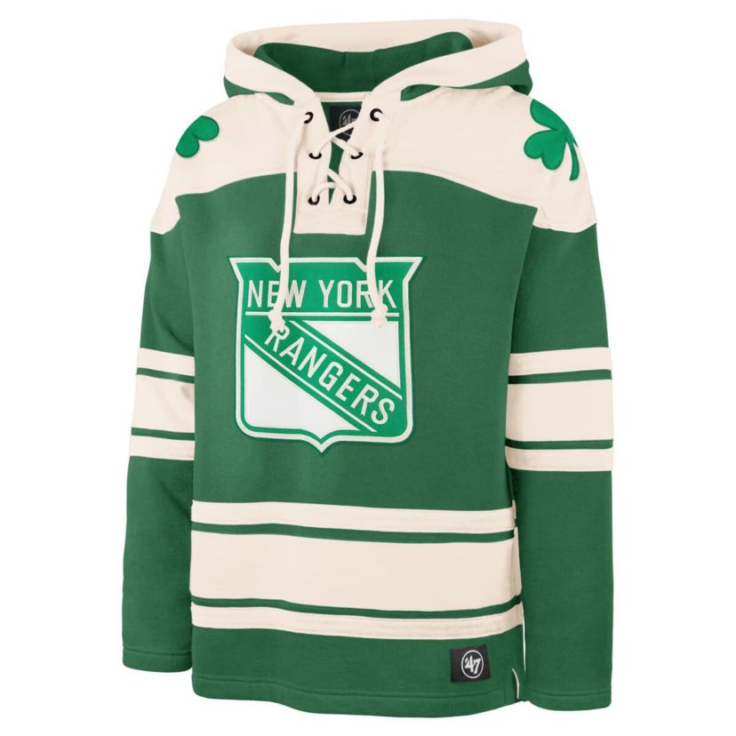 NHL Artemi Panarin Kelly New York Rangers St. Patricks Day Player Name & Number Lacer Pullover Hoodie