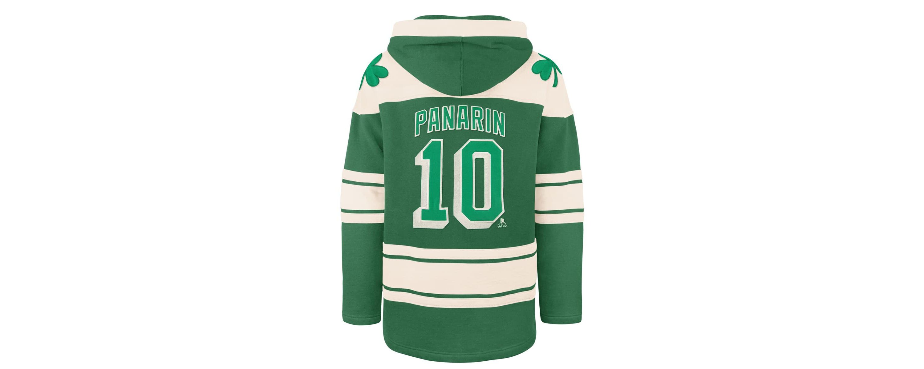 NHL Artemi Panarin Kelly New York Rangers St. Patricks Day Player Name & Number Lacer Pullover Hoodie